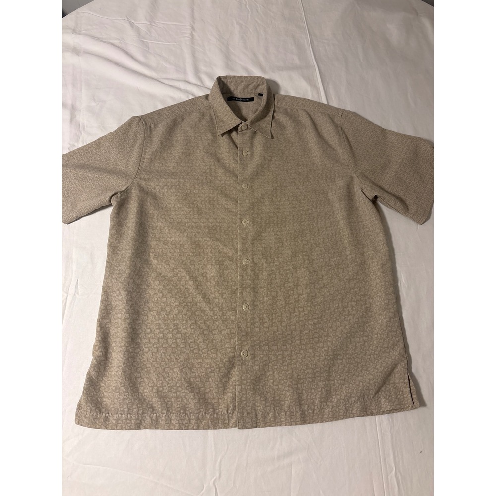 Axist Button Down Shirt Mens L Beige  Geometric Short Sleeve Top